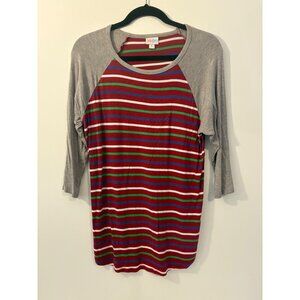 LuLaRoe Randy‎ Baseball Tee Size Medium 3:4 Sleeves Striped Raglan-Style Spandex